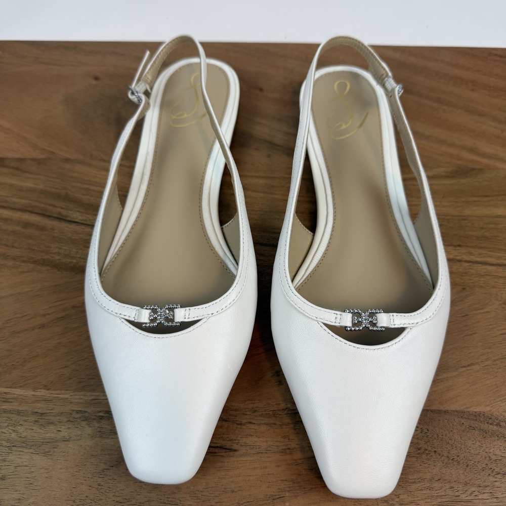 New Womens Sam Edelman Cecelia White Slingback Pointed Flats Shoes‎ Size 8.5 M